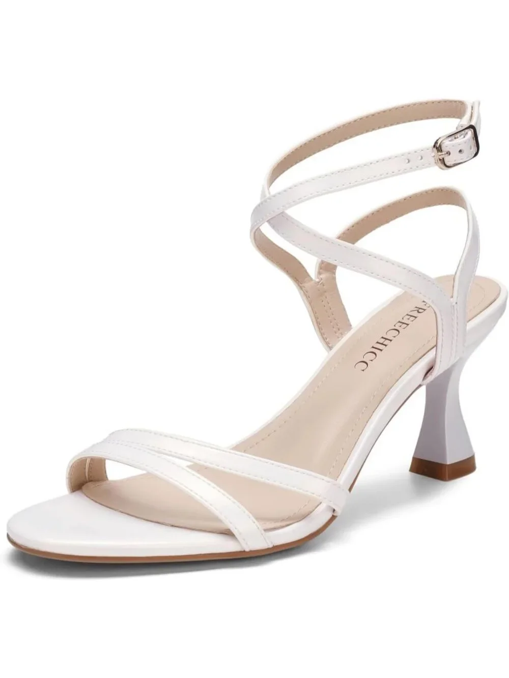 Women's White Leather elegant Strappy Heels Sandals Open Toe Ankle Strap Shoes